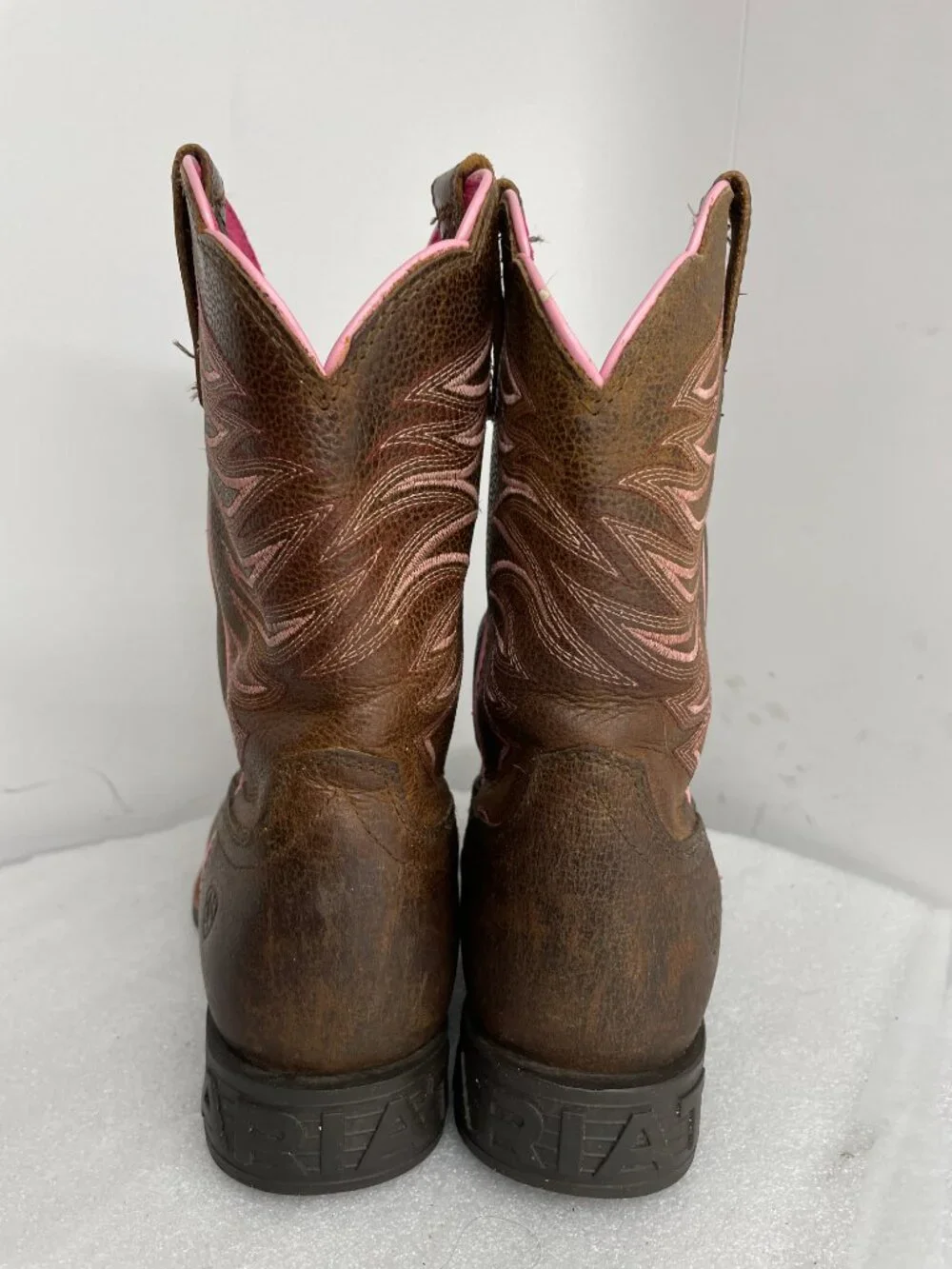 Ariat Firecatcher Leather Brown Pink Cowgirl Western Boots Youth Kids Girls 3.5